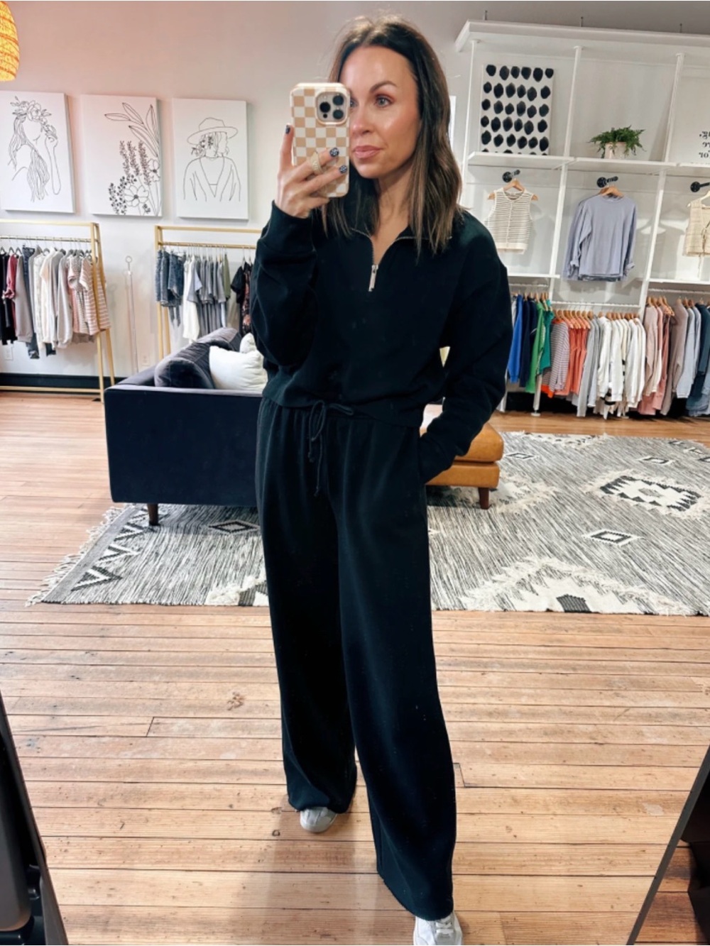 Z Supply – Downtown Half Zip Sweatshirt/Wide Leg Sweatpant - Black